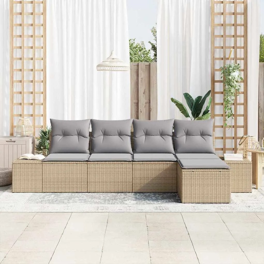 vidaXL Σετ Καναπέ Κήπου με μαξιλάρι 5 pcs Μπεζ, Ανοιχτό Γκρι