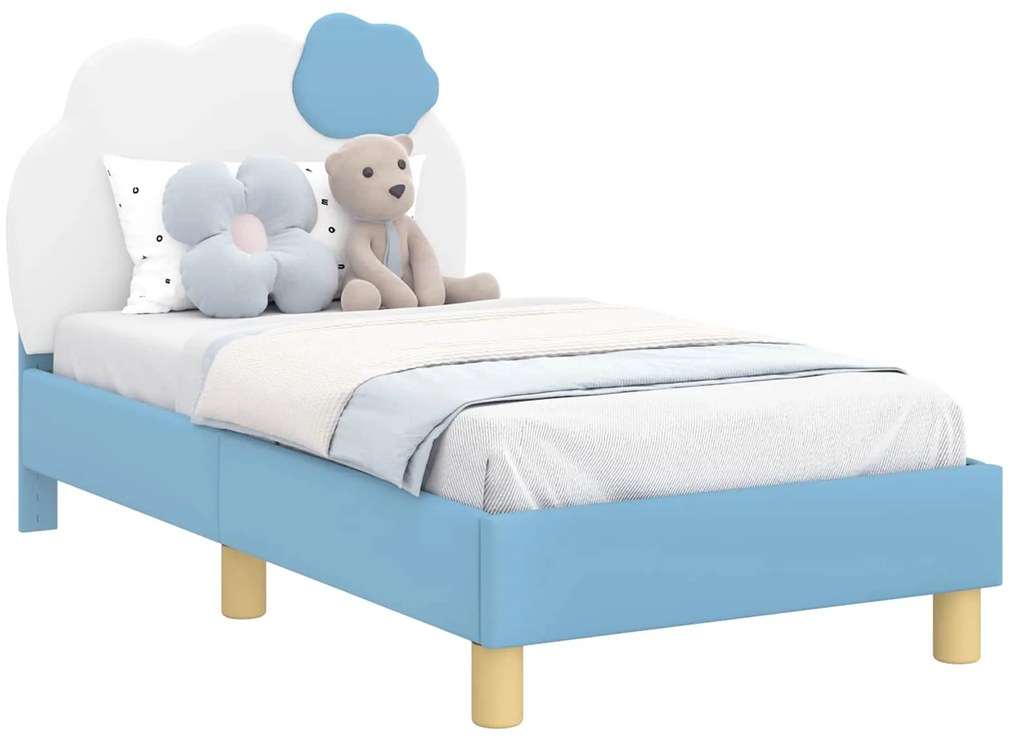 vidaXL Κρεβατική βάση για παιδιά με προσκέφαλο Μπλε 70 x 140 cm PU