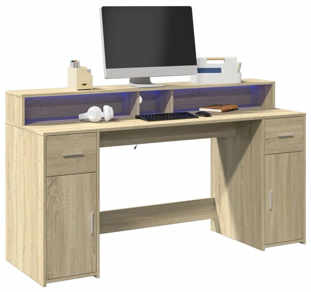 Γραφείο με LED Sonoma δρυς 160x55x91 εκ. Επεξεργ. Ξύλο