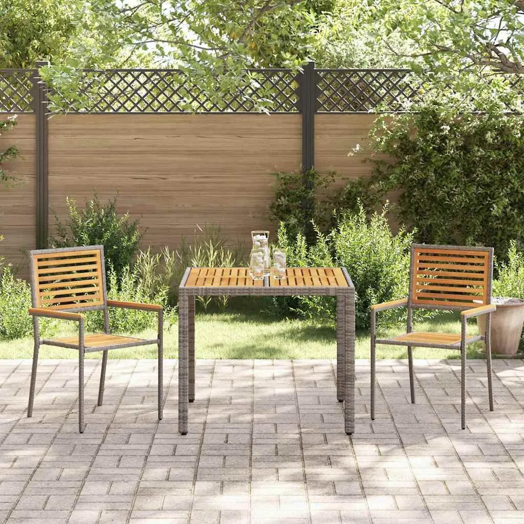 vidaXL Σέτ φαγητού για κήπο 3 pcs Γκρι 90 x 90 x 75 cm συνθετικό ρατάν
