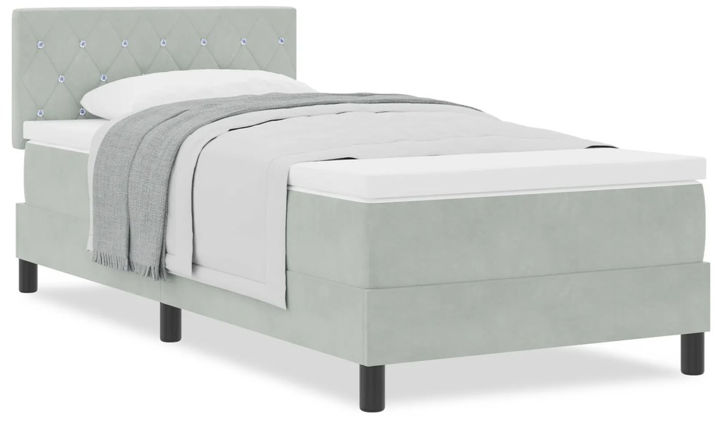 vidaXL Κρεβάτι με Στρώμα Light Grey Μονό Βελούδο