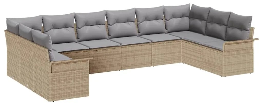 vidaXL Σετ Καναπέ Κήπου με μαξιλάρι 10 pcs Μπεζ Πολυ ράταν