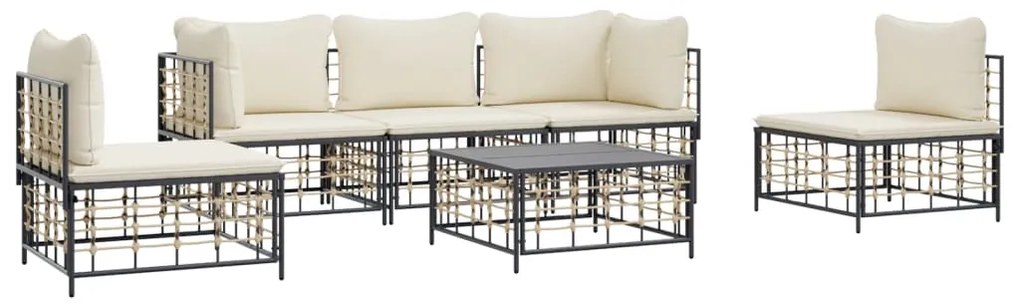 vidaXL Σαλόνι Κήπου Σετ 6 Τεμαχίων Ανθρακί Συνθετικό Ρατάν &amp; Μαξιλάρια