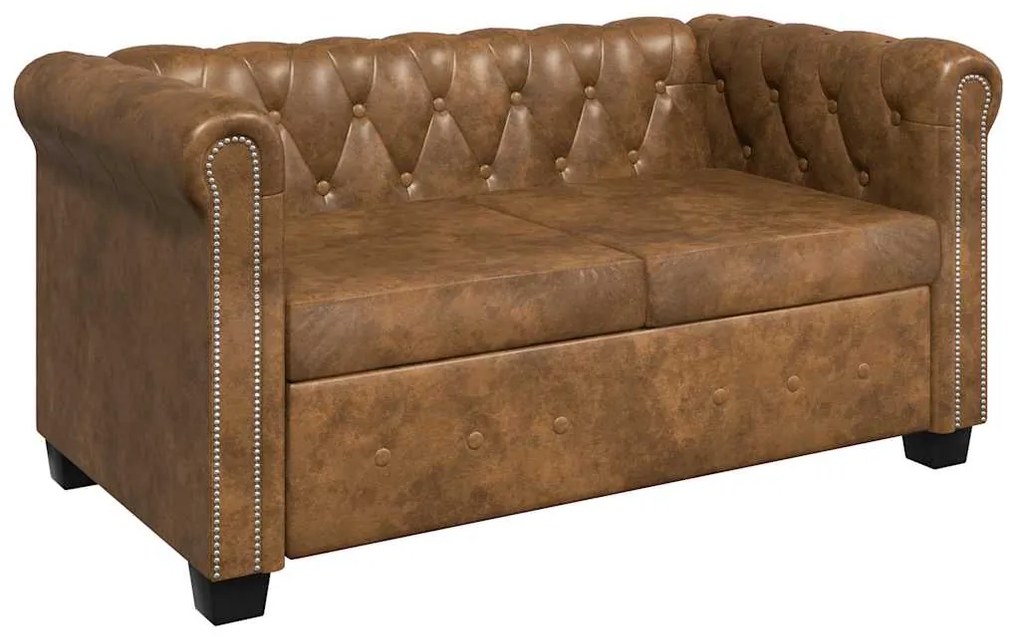 vidaXL Διθέσιος και Τριθέσιος Καναπές Chesterfield Σετ Καφέ