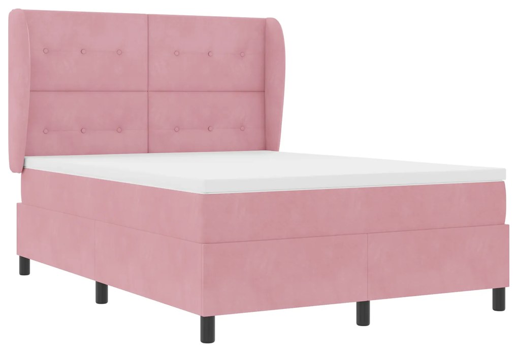 vidaXL Κρεβάτι Box Spring με Στρώμα Ροζ 140x200 εκ Βελούδο