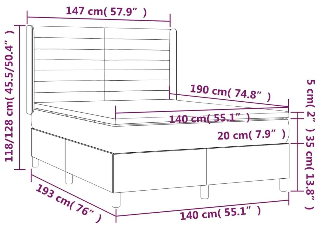 Κρεβάτι Boxspring με Στρώμα &amp; LED Σκ.Γκρι 140x190εκ. Υφασμάτινο - Γκρι