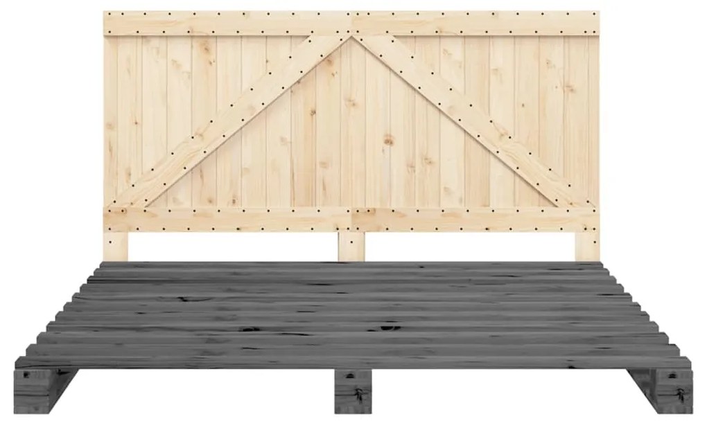 vidaXL Πλαίσιο Κρεβατιού με Κεφαλάρι Γκρι 200x200 εκ. Μασίφ Πεύκο