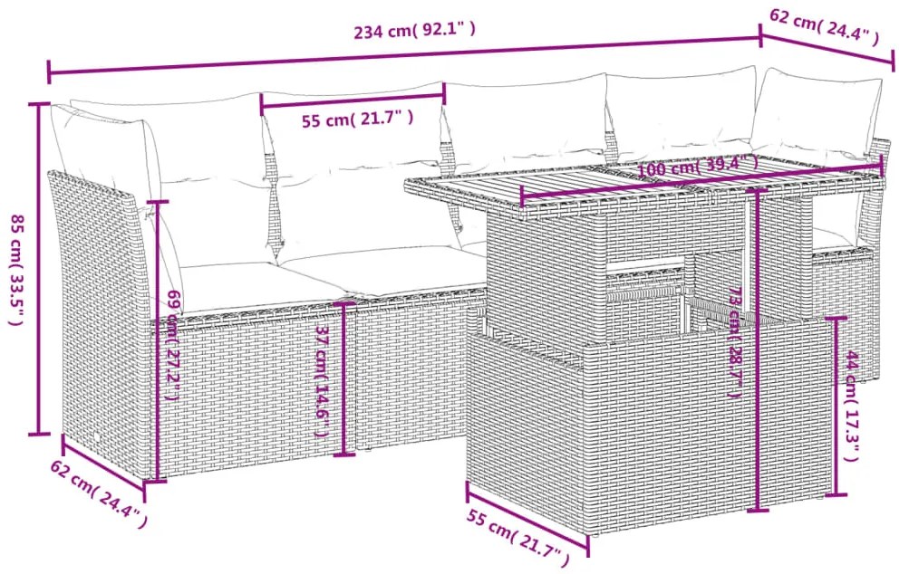vidaXL Σετ Καναπέ Κήπου 5 Τεμαχίων Μαύρο Συνθετικό Ρατάν με Μαξιλάρια