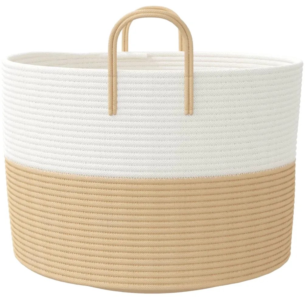 vidaXL Καλάθι Αποθήκευσης Μπεζ και Λευκό Ø51 x 33 εκ. Βαμβακερό