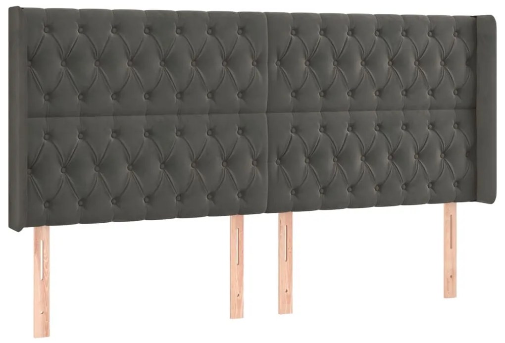 Κεφαλάρι με Πτερύγια Σκούρο Γκρι 183x16x118/128 εκ. Βελούδινο - Γκρι