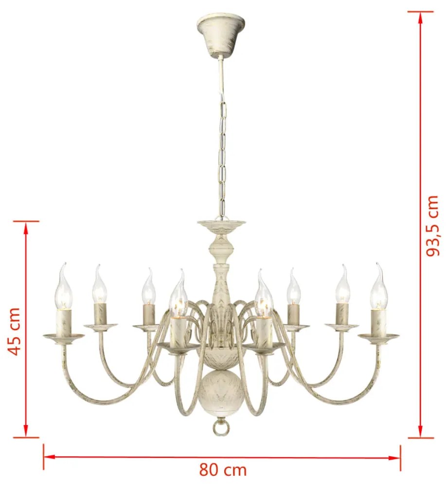 vidaXL Πολυέλαιος Αντικέ Λευκός Μεταλλικός για 8 x E14 Λαμπτήρες