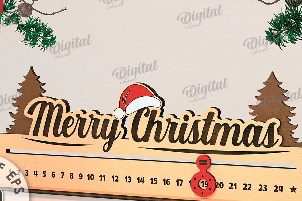 Σετ των 2 Intra απο ξύλο plywood 3mm-4mm πάχος - Countdown Advent Calendar Cut Laser Δίασταση 30x20 cm INTRAFABR-108028217