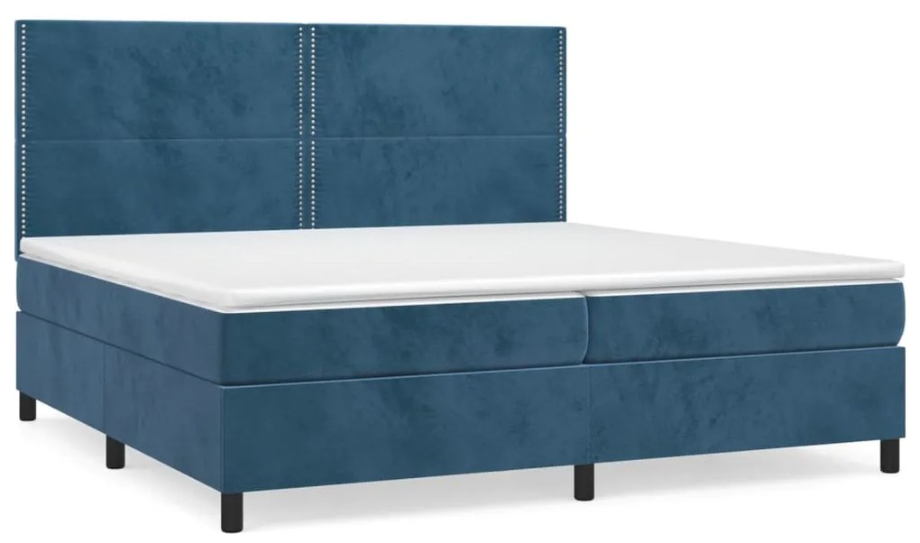 Κρεβάτι Boxspring με Στρώμα Σκούρο Μπλε 200x200 εκ. Βελούδινο - Μπλε