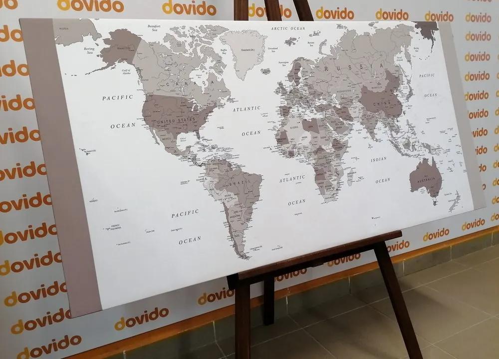 Εικόνα σε φελλό λεπτομερής παγκόσμιος χάρτης σε ασπρόμαυρο σχέδιο - 120x60  smiley