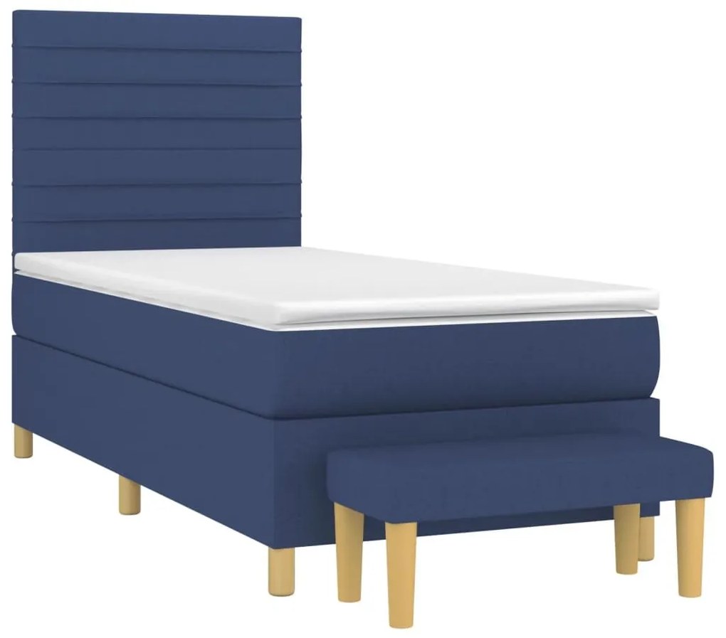 Κρεβάτι Boxspring με Στρώμα Μπλε 80x200 εκ. Υφασμάτινο - Μπλε