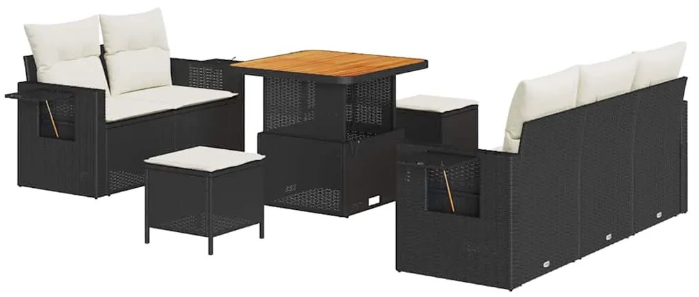 vidaXL Σετ Καναπέ Κήπου 8 pcs Μαύρο συνθετικό ρατάν