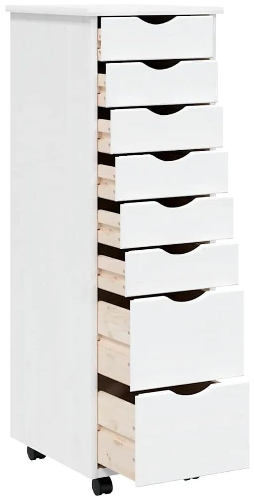 vidaXL Ντουλάπι Κυλιόμενο με Συρτάρια MOSS Λευκό από Μασίφ Ξύλο Πεύκου