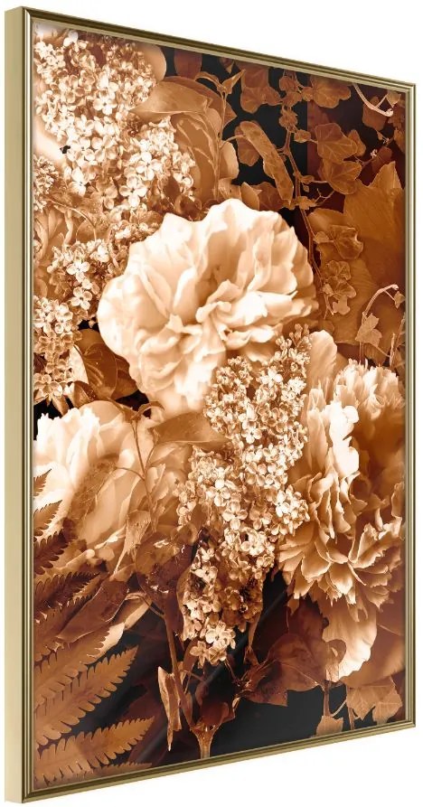 Αφίσα - Bouquet in Sepia - 30x45 - Χρυσό - Χωρίς πασπαρτού