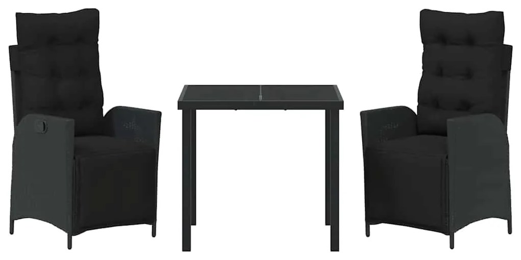 vidaXL Σέτ φαγητού για κήπο με μαξιλάρι 3 pcs Μαύρο συνθετικό ρατάν