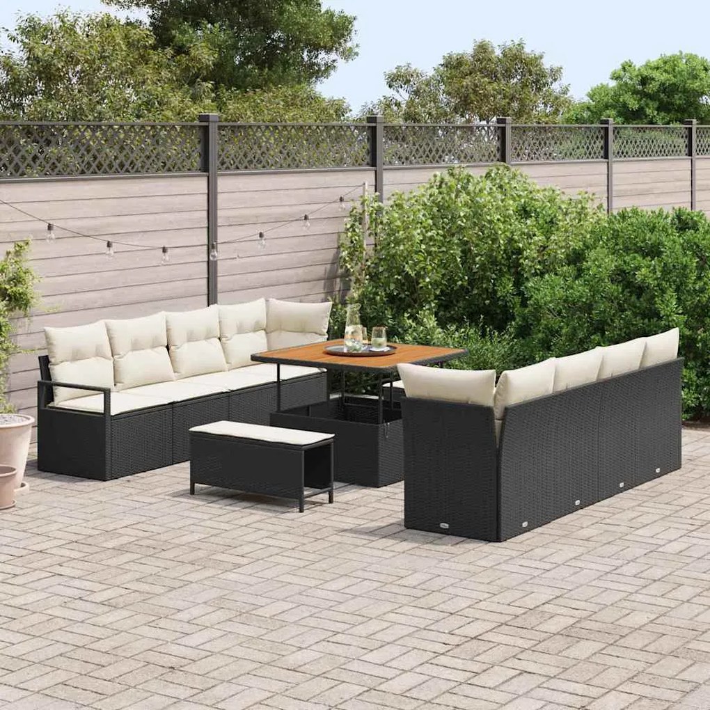 vidaXL Σετ Καναπέ Κήπου με μαξιλάρι 11 pcs Μαύρο Πολυ ράταν