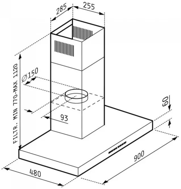 Απορροφητήρας Pyramis Agilo Black 90 εκ.