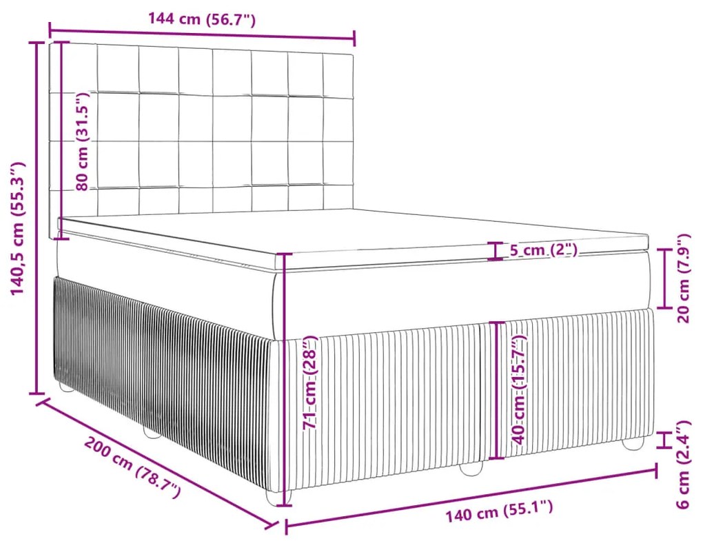 Κρεβάτι Boxspring με Στρώμα Ανοιχτό Γκρι 140x200 εκ. Υφασμάτινο - Γκρι