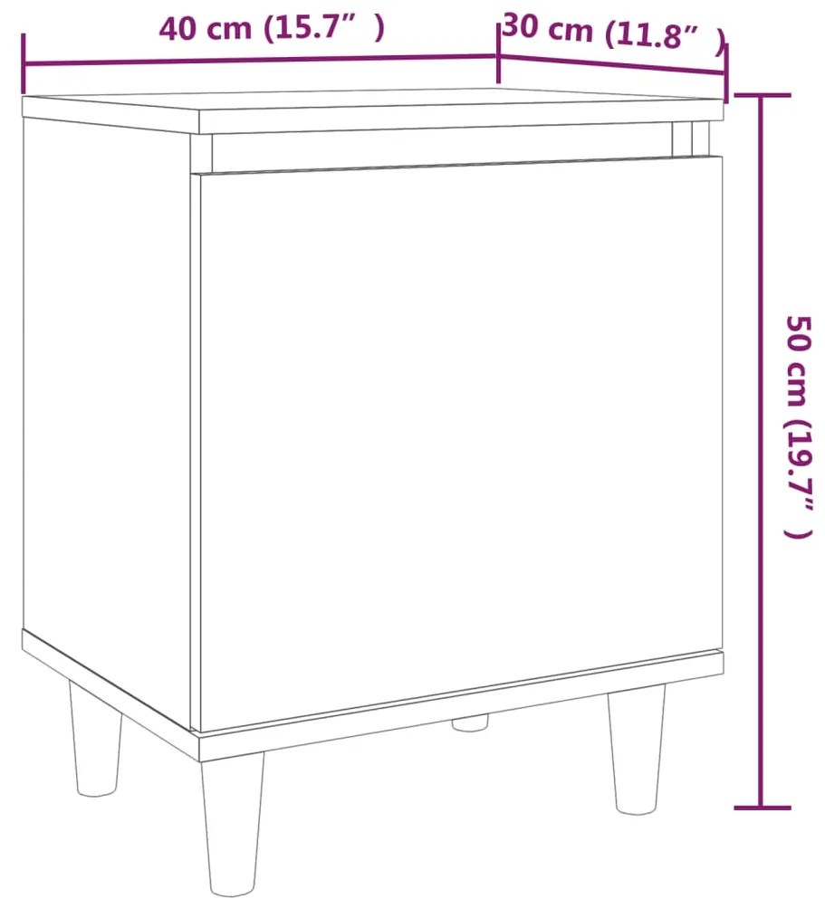 Κομοδίνα 2 τεμ. Καπνιστή Δρυς 40x30x50εκ. &amp; Μασίφ Ξύλινα Πόδια - Καφέ