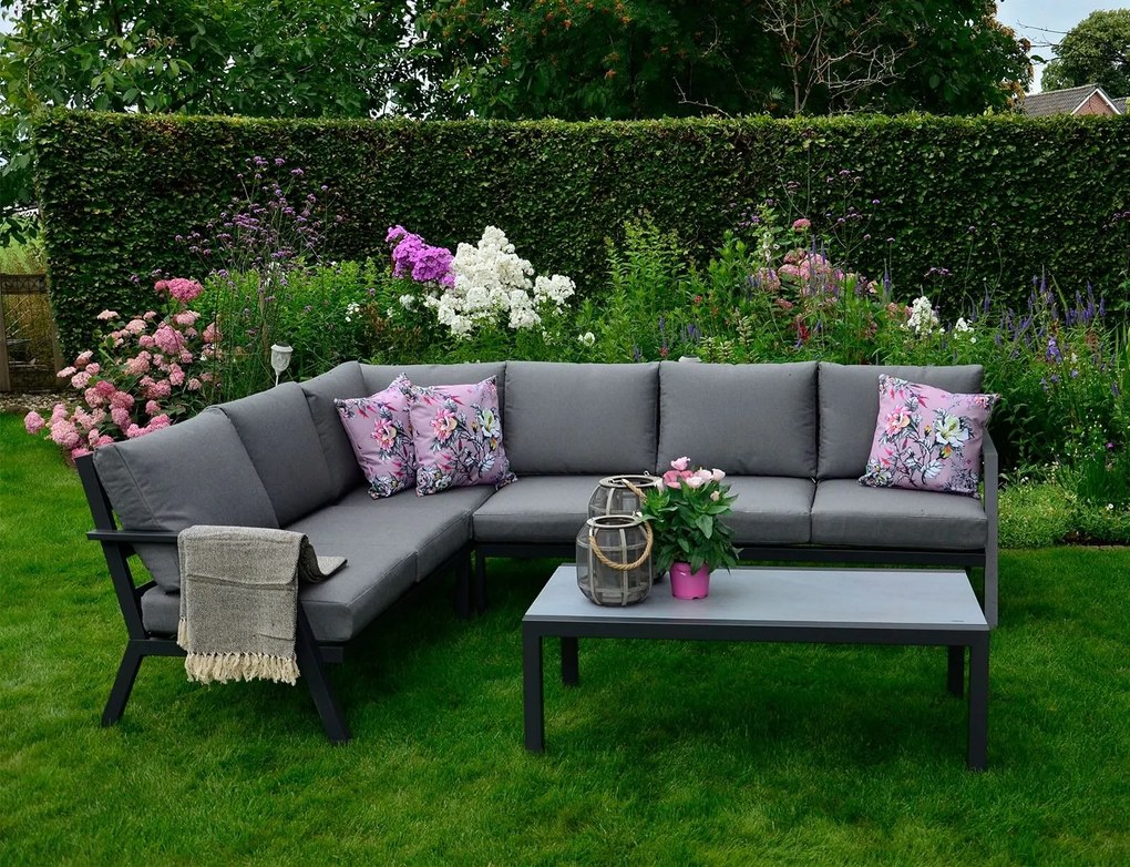 Σετ Σαλόνι Κήπου & Βεράντας Marah Lesli Living με γωνιακό καναπέ, πολυθρόνα και τραπεζάκι, από Αλουμίνιο με αδιάβροχα μαξιλάρια - Απόχρωση Γκρι