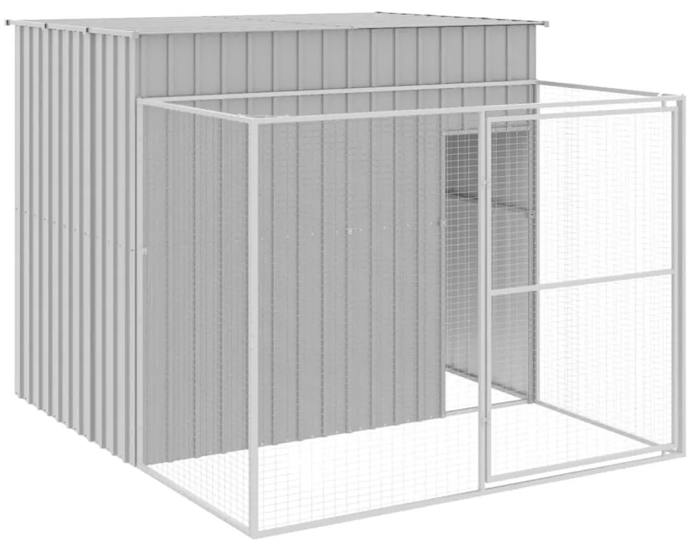 vidaXL Σπιτάκι Σκύλου με Αυλή Αν. Γκρι 214x253x181 εκ. Γαλβαν. Χάλυβας