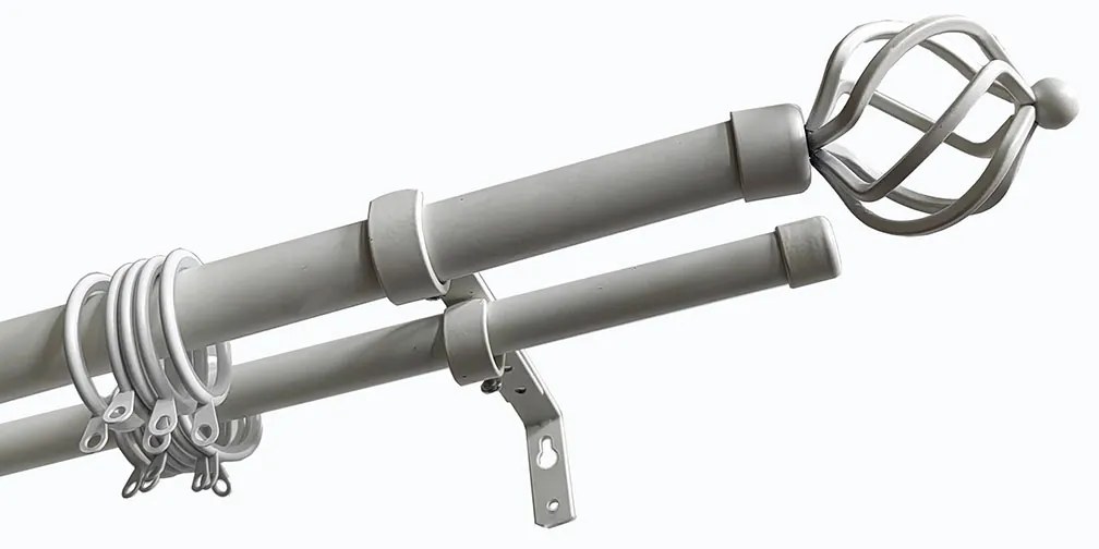 Κουρτινόξυλο Διπλό Επεκτεινόμενο 140-240cm Με Άκρα Grace White Mat 450143