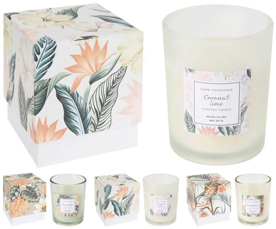 Αρωματικό Κερί CC5073580 Σε γυάλινο δοχείο 9.5 x 10.5 cm, σε 3 επιλογές σχεδίου και αρώματος, white/cocomint, khaki/frangipani, green/pineapple.