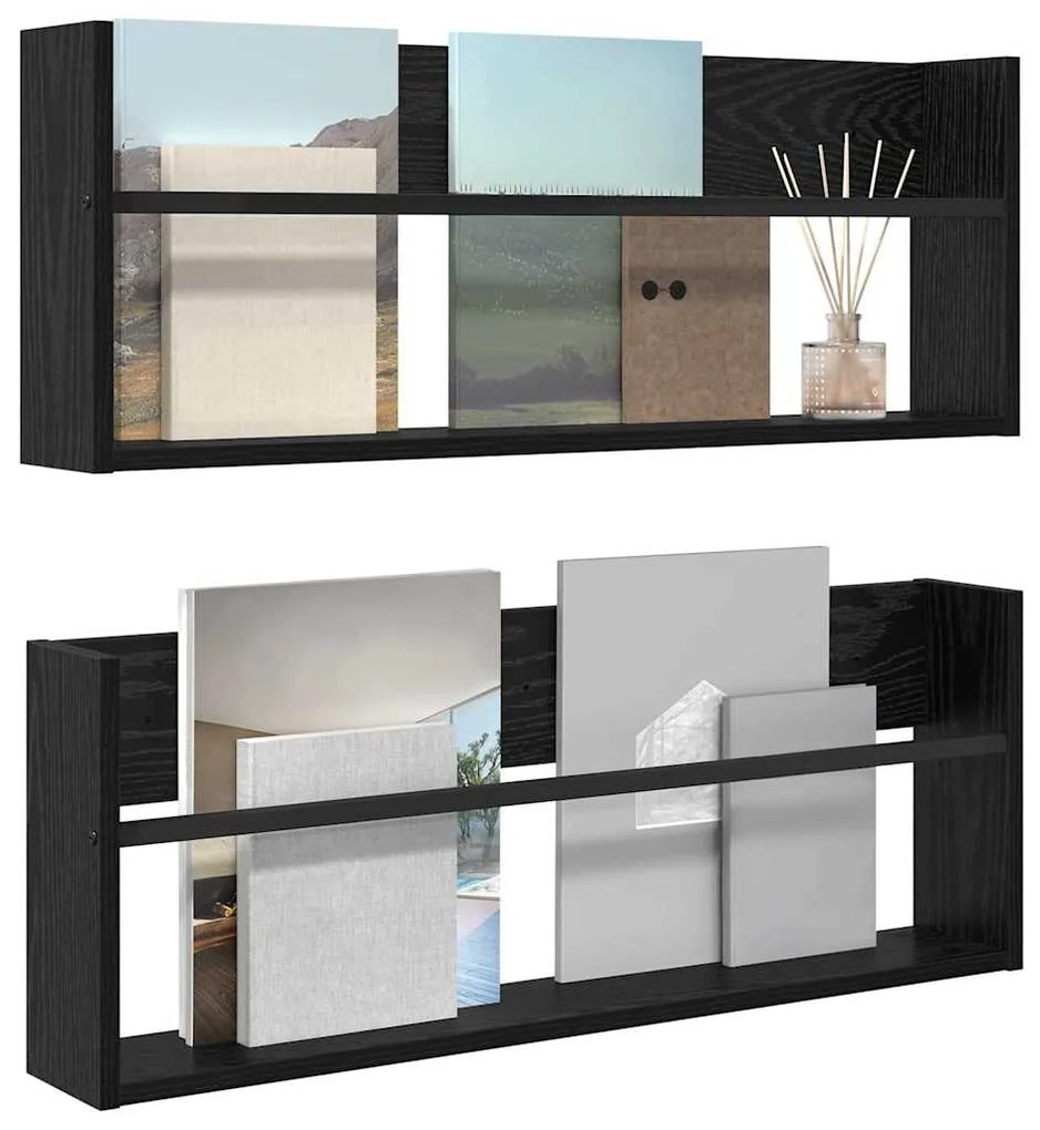 vidaXL Ράφι Περιοδικών με ράφι 2 pcs Μαύρη Οξυά 80 x 12 x 30 εκ