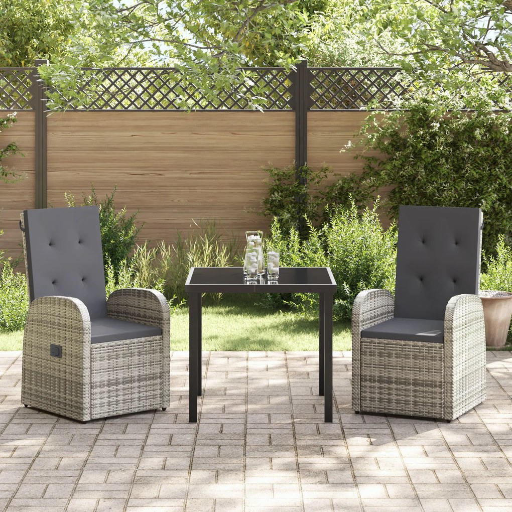 vidaXL Σετ εξωτερικών επίπλων 3 pcs Γκρι 80 x 80 x 73 εκ PE ρατάν