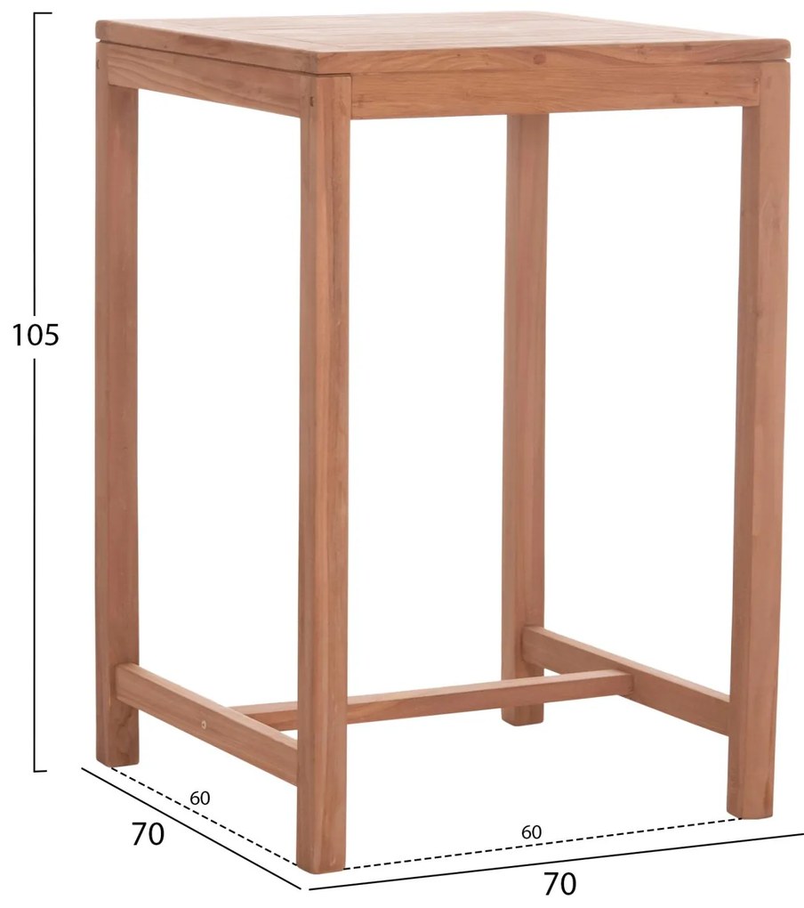 Τραπέζι Μπάρ Τετράγωνο PRESSCOT C18113 Ξύλο Teak Φυσικό 70x70x105Υ εκ. 70x70x105 εκ.