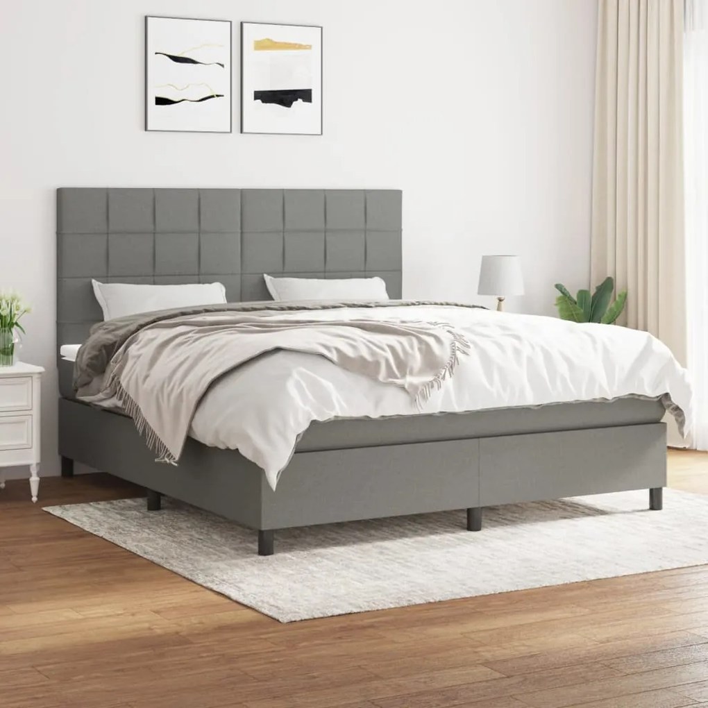 vidaXL Κρεβάτι Boxspring με Στρώμα Σκούρο Γκρι 180x200 εκ Υφασμάτιν