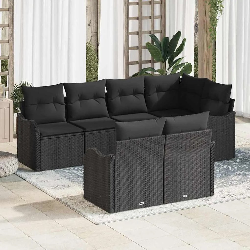 vidaXL Σετ Καναπέ Κήπου με μαξιλάρι 7 pcs Μαύρο Πολυ ράταν