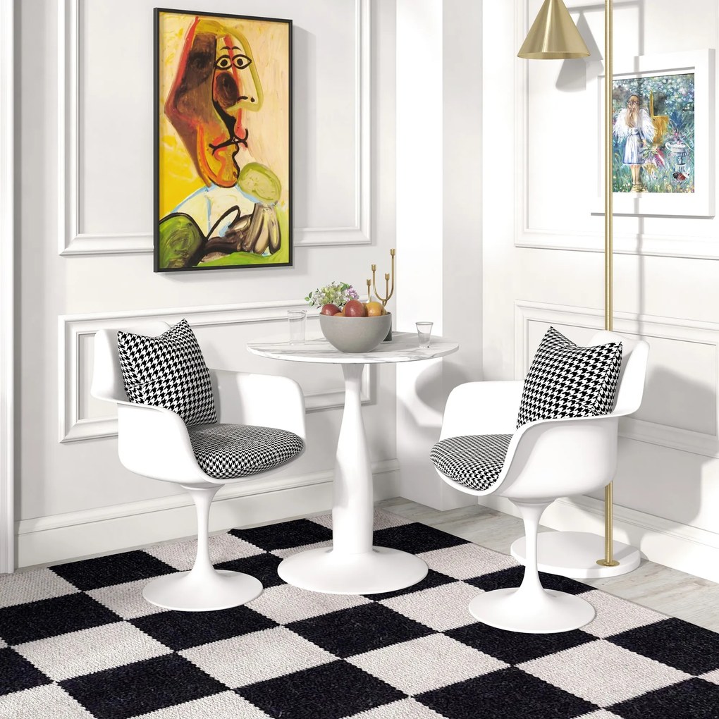 HOMCOM Στρογγυλό Τραπέζι Τραπεζαρίας, Επικαλυμμένο με Πούδρα Ατσάλι, MDF με Μελαμίνη, Αντιολισθητικά Πόδια, 70 x 74 cm, Λευκό