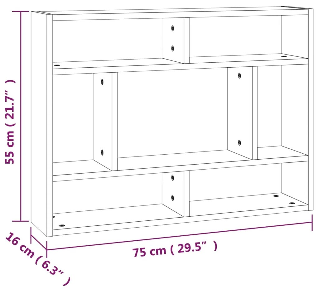 vidaXL Ραφιέρα Τοίχου Γκρι Sonoma 75 x 16 x 55 εκ. Επεξεργασμένο Ξύλο