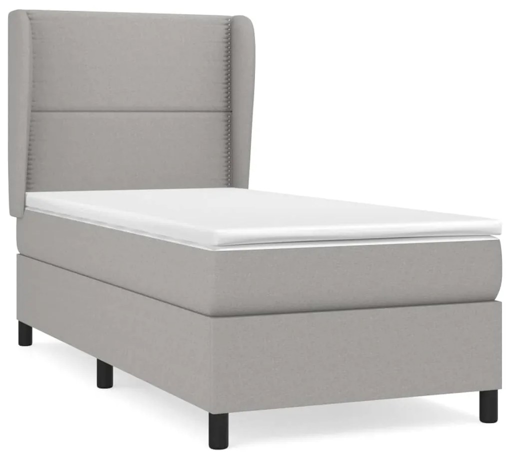 vidaXL Κρεβάτι Boxspring με Στρώμα Ανοιχτό Γκρι 90x190 εκ. Υφασμάτινο