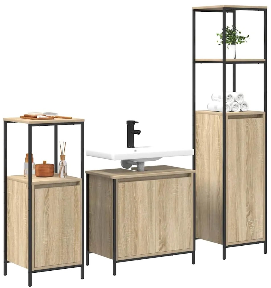 vidaXL Σετ Επίπλων Μπάνιου με ράφι 3 pcs Σονομα δρυς και Μαύρο