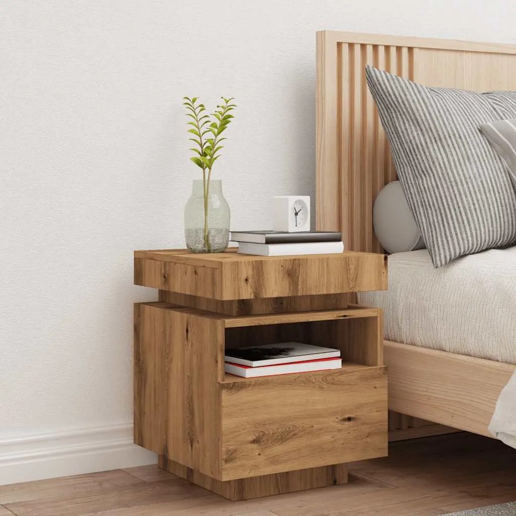 Κομοδίνο με φώτα LED Artisan Oak 40x39x48,5 cm 857660