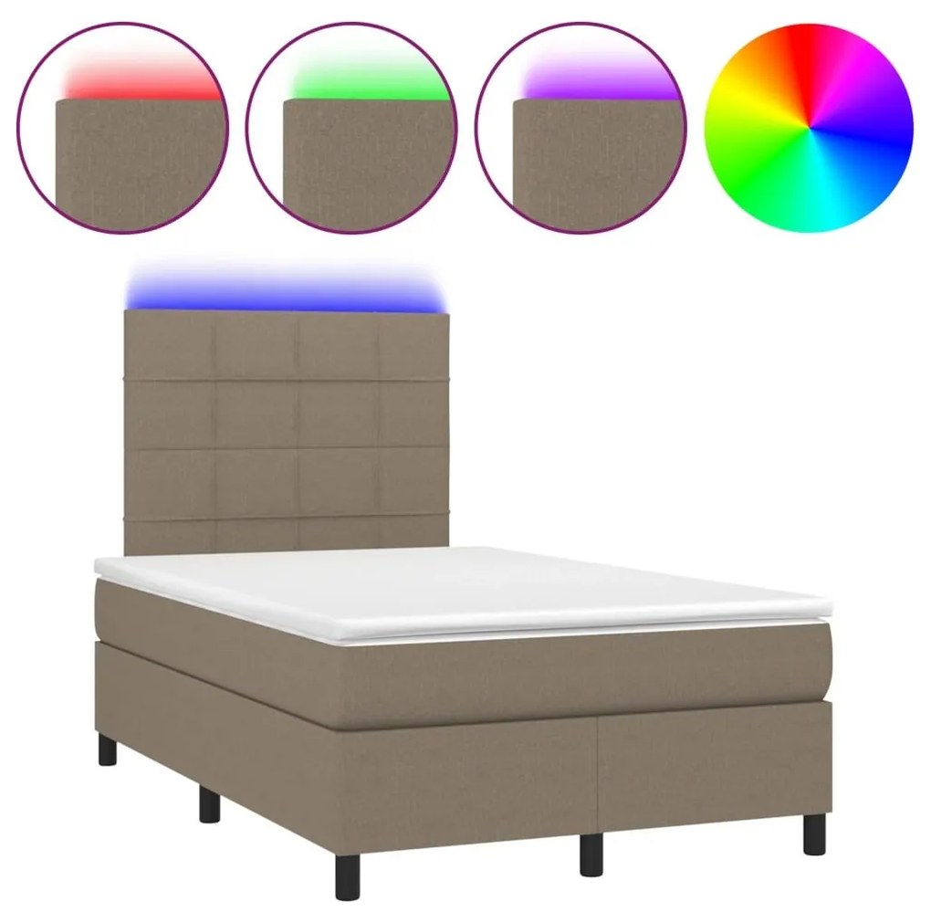 Κρεβάτι Boxspring με Στρώμα &amp; LED Taupe 120x190 εκ. Υφασμάτινο - Μπεζ-Γκρι