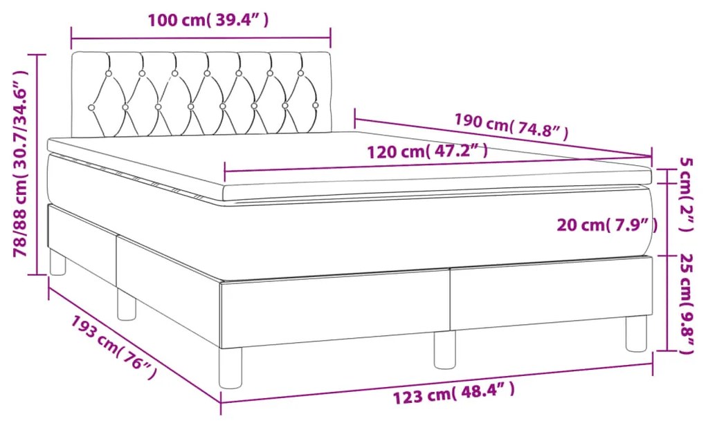 Κρεβάτι Boxspring με Στρώμα &amp; LED Σκ.Καφέ 120x190εκ. Υφασμάτινο - Καφέ