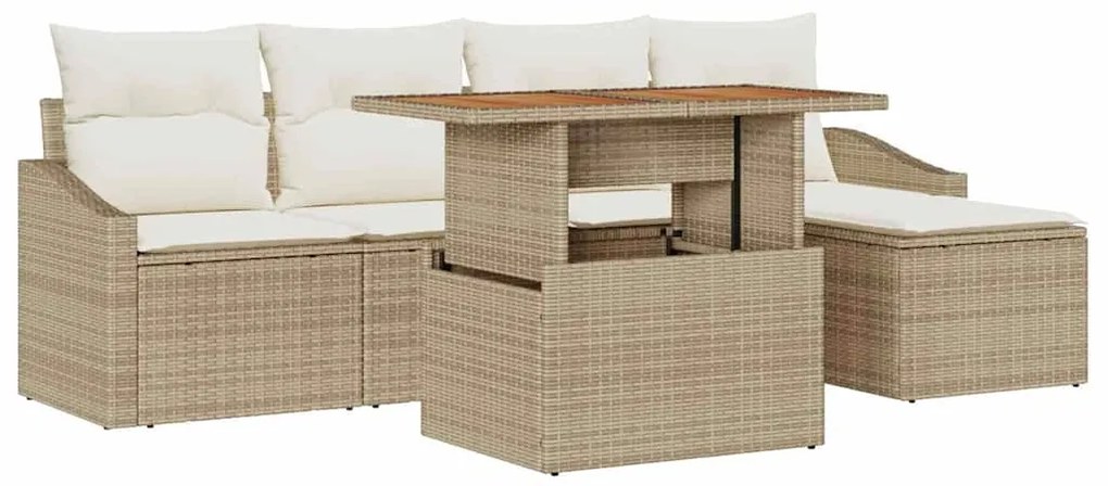 vidaXL Σετ Καναπέ Κήπου με αποθήκευση 6 pcs Μπεζ Πολυ ράταν