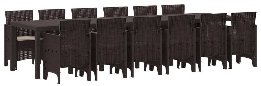 vidaXL Σετ Τραπεζαρίας Κήπου 13 pcs Καφέ Μεγάλο Ρατάν & Πολυεστέρας