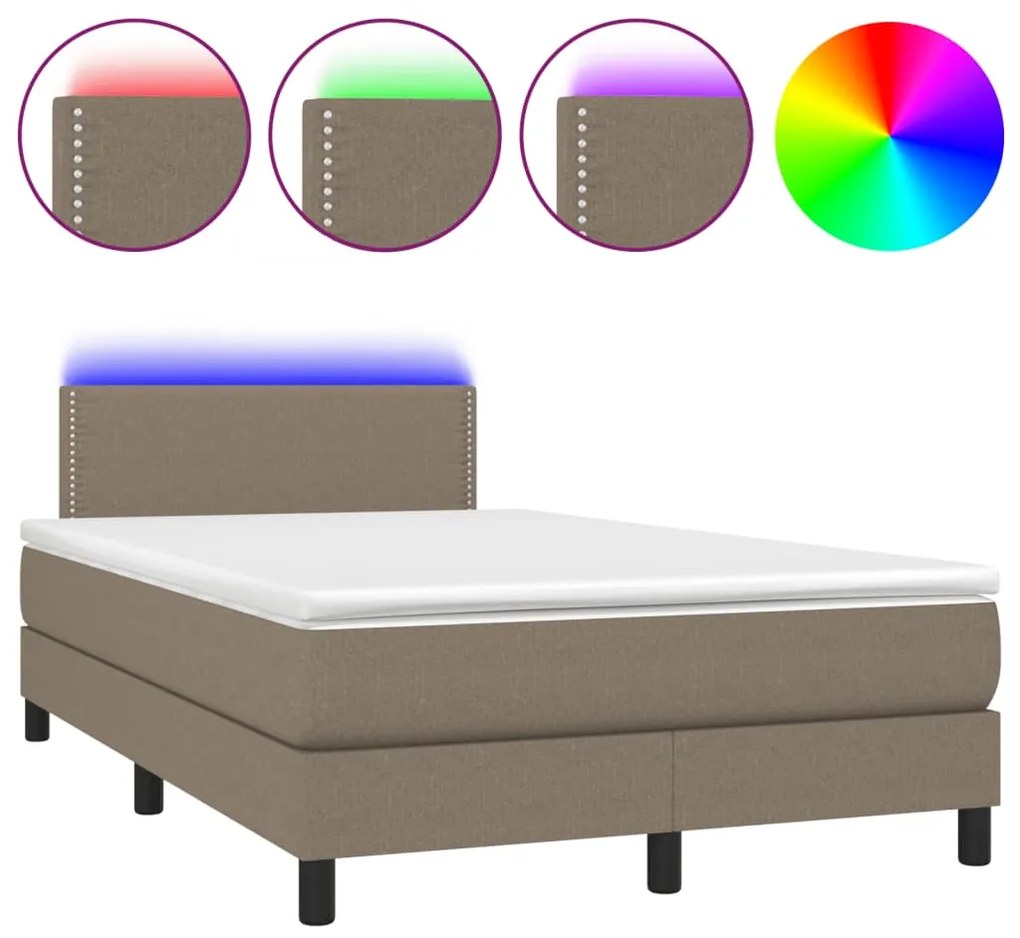 Κρεβάτι Boxspring με Στρώμα &amp; LED Taupe 120x200 εκ. Υφασμάτινο - Μπεζ-Γκρι