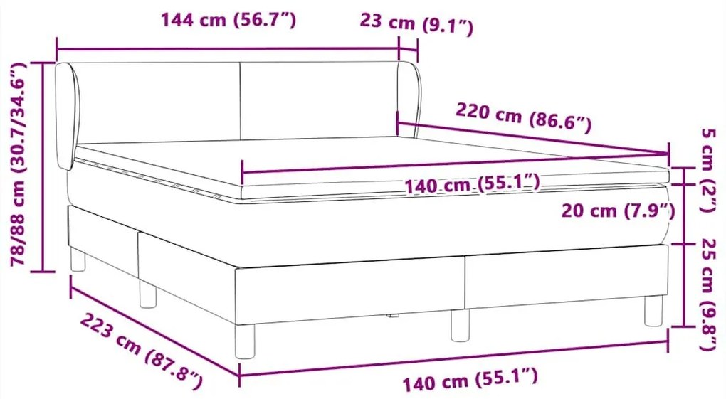 Box Spring κρεβάτι με στρώμα σκούρο μπλε 140x220 cm Βελούδινο - Μπλε