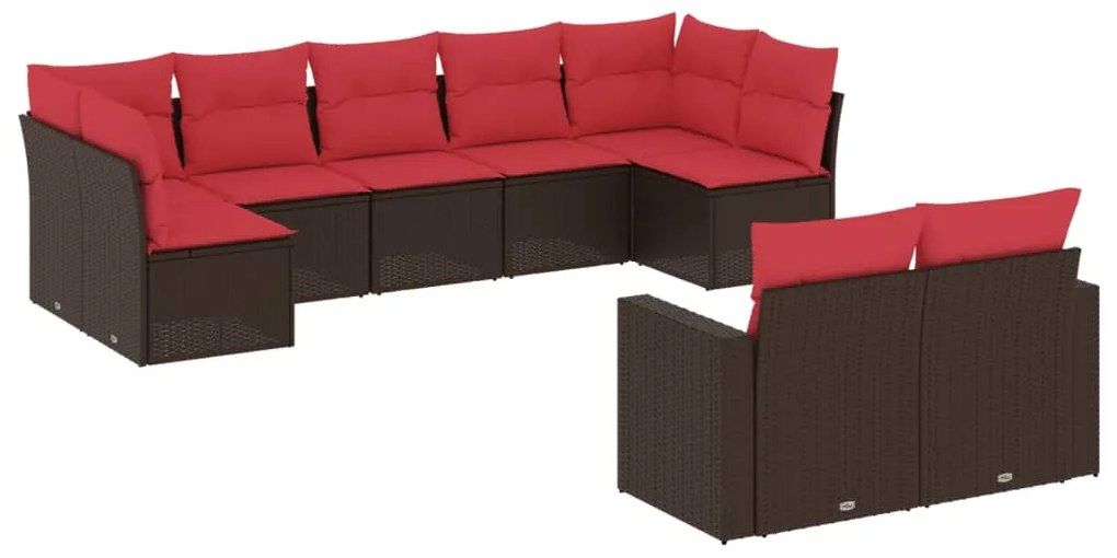 vidaXL Σαλόνι Κήπου Σετ 9 τεμ. Καφέ από Συνθ. Ρατάν με Μαξιλάρια