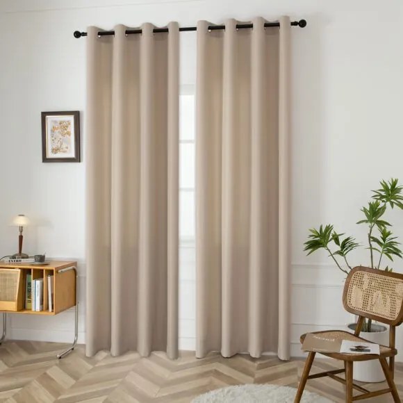 Beauty Home Κουρτίνα μεσαίας σκίασης με 8 μεταλλικούς κρίκους Effect Art 8443 140x270 Άμμου