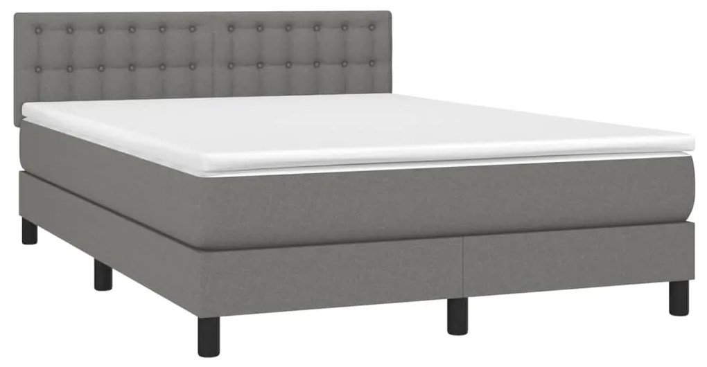 vidaXL Κρεβάτι Boxspring με Στρώμα & LED Σκ.Γκρι 140x200 εκ Υφασμάτινο